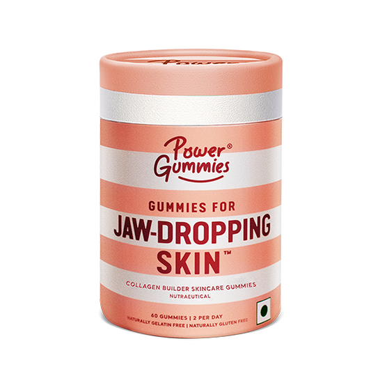 Power Gummies Jaw Dropping Skin 60 Gummies | Collagen Builder Gummies | Vitamin C & E, Hyaluronic Acid, Glutathione |Collagen Gummies For Women & Men | Super tasty | 100% Veg | Gluten, Gelatin Free